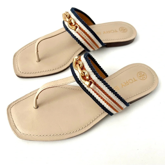 TORY BURCH | Jessa Leather Thong Sandal Dulce De Leche and Tan cream Size 6.5 - Picture 2 of 13